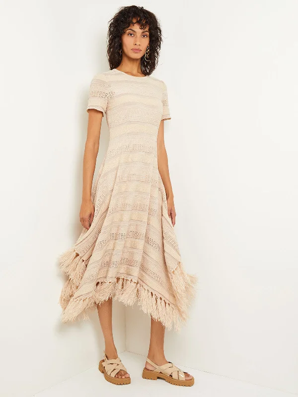 Affordable Women's Clothing Hot Picks Midi Fit & Flare Dress - Pointelle Stripe Fringed Knit Affordable Women's Clothing Hot Picks Midi Fit & Flare Dress - Pointelle Stripe Fringed Knit