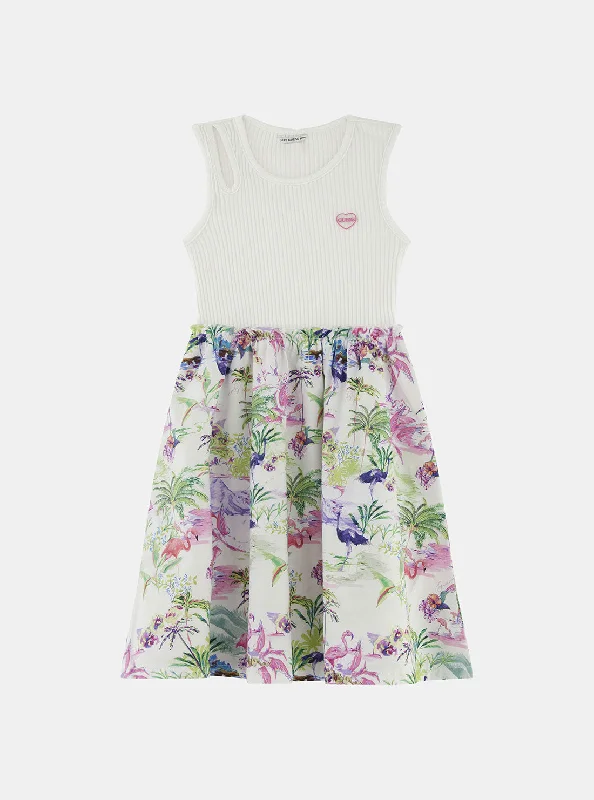 Women's Loungewear Clothes Spring Offer White Mixed Fabric Dress (7-16)