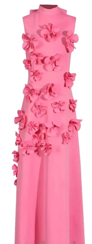 Casual Garments For Women Smart Casual Deals Women's Mock Neck 3D Flower Dress In Pink Casual Garments For Women Smart Casual Deals Women's Mock Neck 3D Flower Dress In Pink
