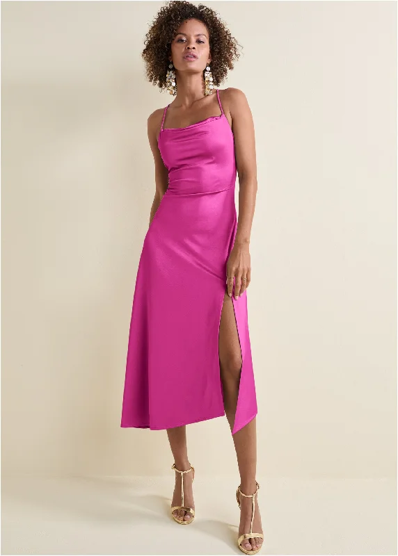 Women's Activewear Apparel Limited Time Satin Midi Dress  - Fuchsia