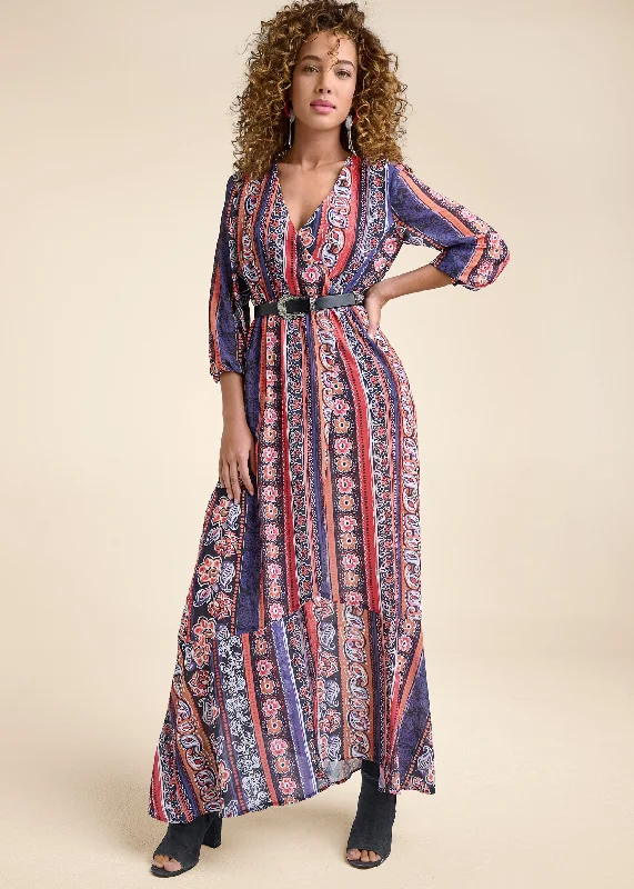 Stylish Women's Outerwear Apparel Laid-Back Fashion Offers Printed Stripe Long Dress - Orange Multi Stylish Women's Outerwear Apparel Laid-Back Fashion Offers Printed Stripe Long Dress - Orange Multi
