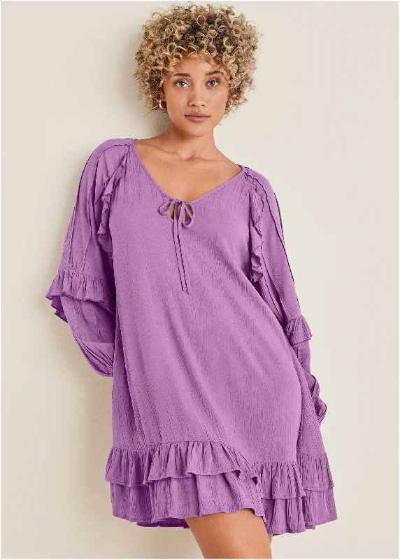 Women's Active Outfit For Fitness Affordable Luxury Fashion Ruffle Mini Dress - Purple Women's Active Outfit For Fitness Affordable Luxury Fashion Ruffle Mini Dress - Purple