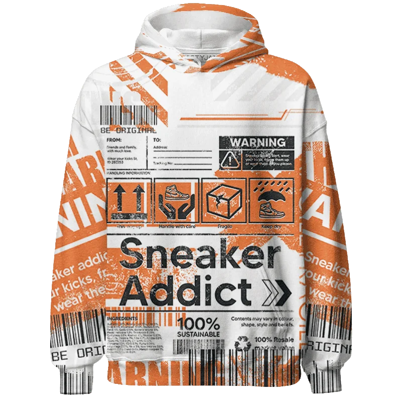 Minimalist Unisex Wardrobe Must-Haves Chic Style Discounts NastyJamz AM TW White Orange Hoodie Match Sneaker Addict Warning All-Over Print