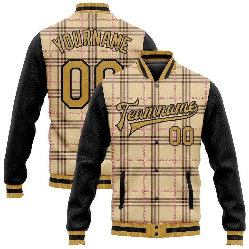 Breathable And Lightweight Unisex Wear Fashion Deal Custom City Cream Old Gold Black-Light Pink Check Board 3D Pattern Design Bomber Full-Snap Varsity Letterman Jacket