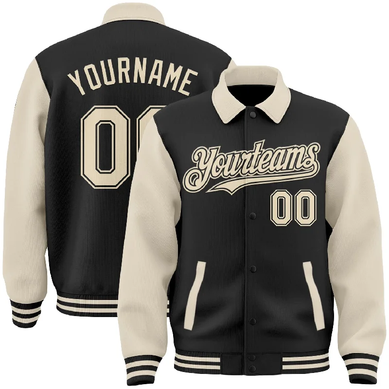 Chic And Contemporary Unisex Clothing Choices Seize Bargains Custom Black Cream Bomber Full-Snap Varsity Letterman Two Tone Lapel Collar Byron Jacket Chic And Contemporary Unisex Clothing Choices Seize Bargains Custom Black Cream Bomber Full-Snap Varsity Letterman Two Tone Lapel Collar Byron Jacket