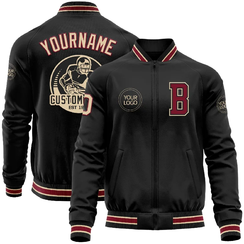 Oversized And Relaxed Unisex Fashion Feminine Style Promotions Custom Black Crimson-City Cream Bomber Varsity Letterman Zipper Jacket Oversized And Relaxed Unisex Fashion Feminine Style Promotions Custom Black Crimson-City Cream Bomber Varsity Letterman Zipper Jacket