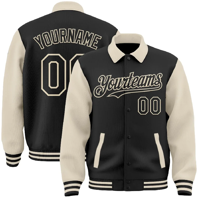 Elegant And Minimal Gender-Free Clothing Limited Time Special Offer Custom Black Cream Bomber Full-Snap Varsity Letterman Two Tone Lapel Collar Byron Jacket Elegant And Minimal Gender-Free Clothing Limited Time Special Offer Custom Black Cream Bomber Full-Snap Varsity Letterman Two Tone Lapel Collar Byron Jacket