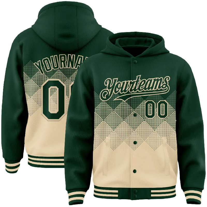 Unisex Casual Wear For All Seasons Trendy Looks On Sale Custom Green Cream Gradient Square Shape 3D Pattern Design Bomber Full-Snap Varsity Letterman Hoodie Jacket