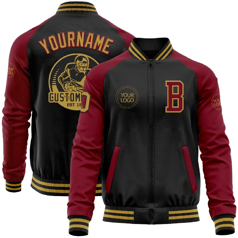 Comfortable Gender-Free Fashion Choices Style Revolution Custom Black Old Gold-Crimson Bomber Varsity Letterman Two Tone Zipper Jacket