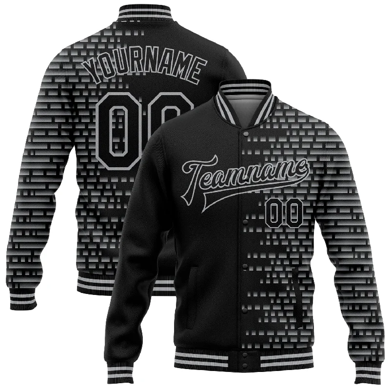 Relaxed-Fit Unisex Fashion For All-Day Comfort Chic Trends Unveiled Custom Black Gray Halftone 3D Pattern Design Bomber Full-Snap Varsity Letterman Jacket