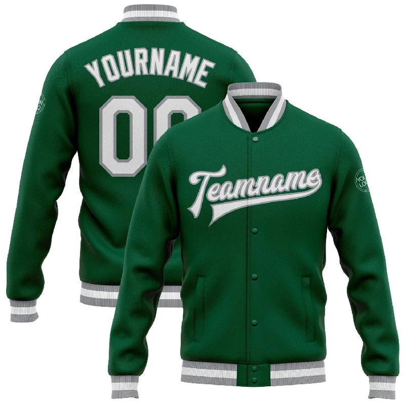 Sleek And Comfortable Unisex Wear Quick Grab Deals Custom Kelly Green White-Gray Bomber Full-Snap Varsity Letterman Jacket