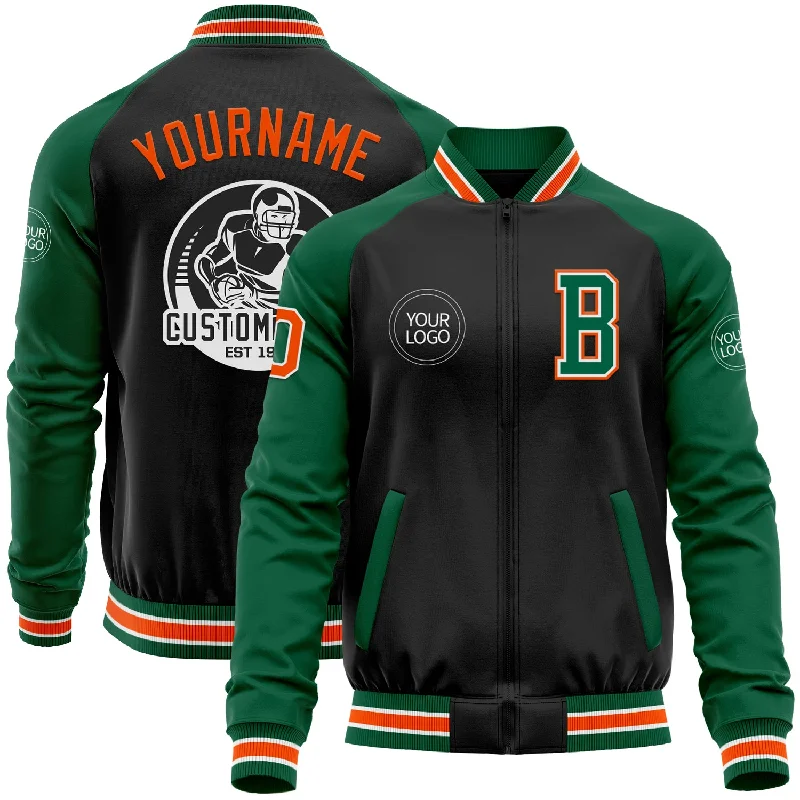 Stylish Unisex Outfit Ideas Durable Fashion Picks Custom Black Orange-Kelly Green Bomber Varsity Letterman Two Tone Zipper Jacket