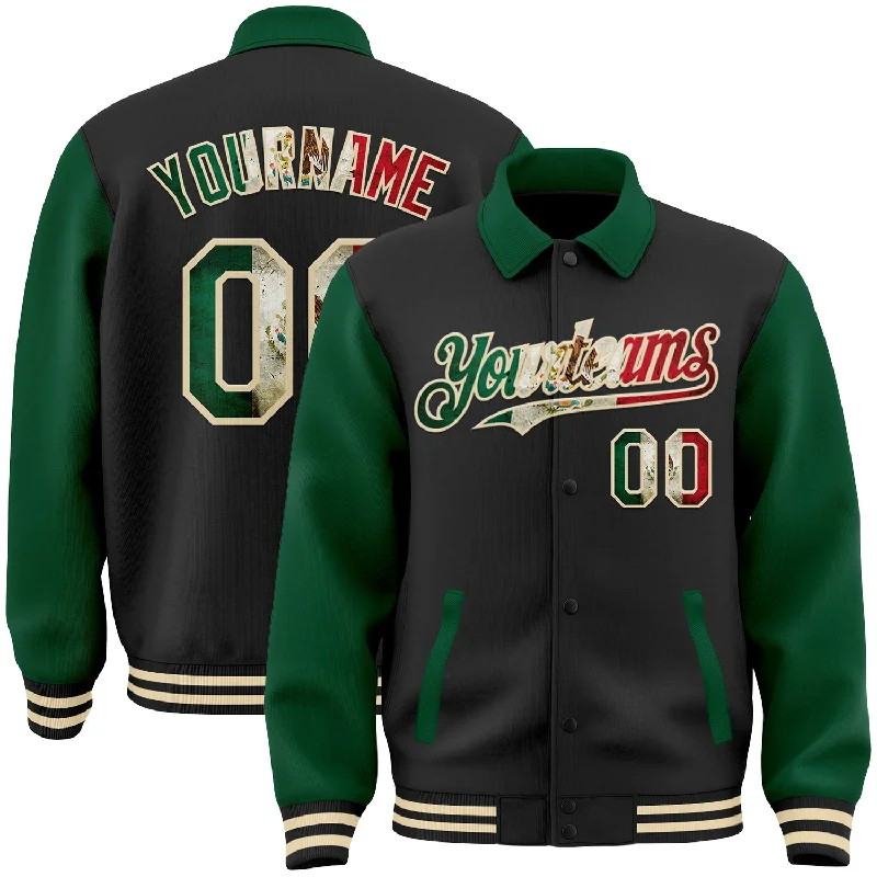 Urban-Inspired Unisex Fashion Pieces Swimwear Summer Blowout Custom Black Vintage Mexican Flag Kelly Green-Cream Bomber Full-Snap Varsity Letterman Two Tone Lapel Collar Byron Jacket Urban-Inspired Unisex Fashion Pieces Swimwear Summer Blowout Custom Black Vintage Mexican Flag Kelly Green-Cream Bomber Full-Snap Varsity Letterman Two Tone Lapel Collar Byron Jacket