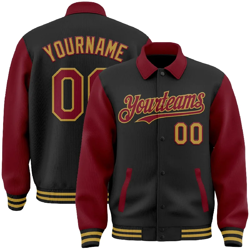 Versatile And Stylish Unisex Apparel Bold Fashion Sales Custom Black Crimson-Old Gold Bomber Full-Snap Varsity Letterman Two Tone Lapel Collar Byron Jacket Versatile And Stylish Unisex Apparel Bold Fashion Sales Custom Black Crimson-Old Gold Bomber Full-Snap Varsity Letterman Two Tone Lapel Collar Byron Jacket