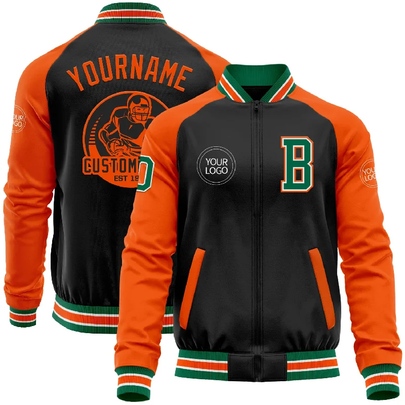 Versatile Clothing For All Genders Limited Time Deal Custom Black Kelly Green-Orange Bomber Varsity Letterman Two Tone Zipper Jacket