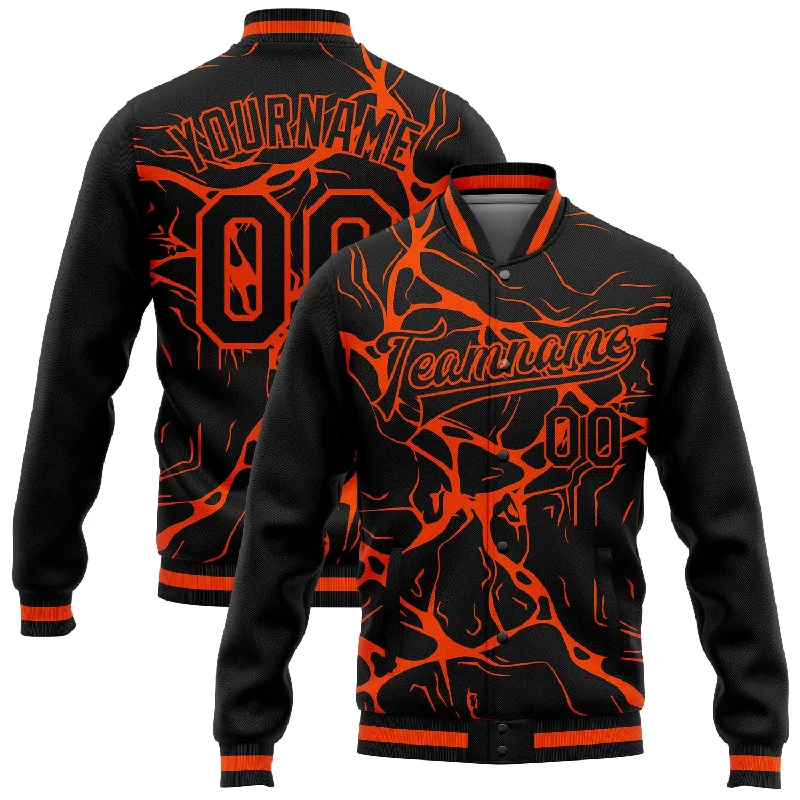 Bold And Trendy Gender-Neutral Outfits Absurdly Cheap Sale Custom Black Orange Abstract Network 3D Pattern Design Bomber Full-Snap Varsity Letterman Jacket