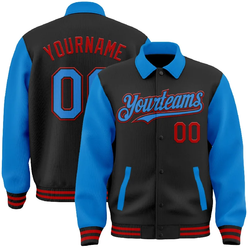 Contemporary Gender-Free Clothing Styles Classic Modern Offers Custom Black Powder Blue-Red Bomber Full-Snap Varsity Letterman Two Tone Lapel Collar Byron Jacket Contemporary Gender-Free Clothing Styles Classic Modern Offers Custom Black Powder Blue-Red Bomber Full-Snap Varsity Letterman Two Tone Lapel Collar Byron Jacket