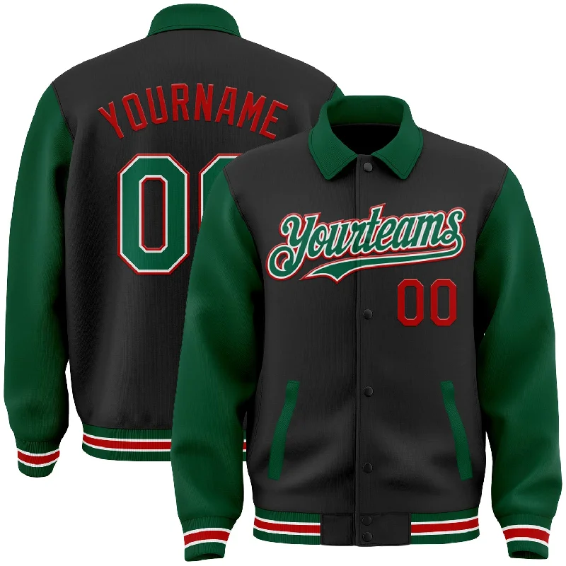 Minimalist Unisex Fashion Essentials Don't Miss Out Custom Black Kelly Green-Red Bomber Full-Snap Varsity Letterman Two Tone Lapel Collar Byron Jacket Minimalist Unisex Fashion Essentials Don't Miss Out Custom Black Kelly Green-Red Bomber Full-Snap Varsity Letterman Two Tone Lapel Collar Byron Jacket