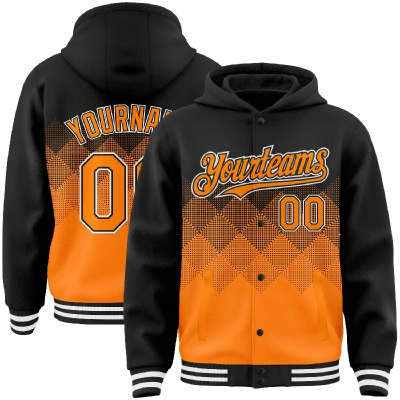 Gender-Neutral Fashion For Everyday Style Daily Deals Custom Black Bay Orange-White Gradient Square Shape 3D Pattern Design Bomber Full-Snap Varsity Letterman Hoodie Jacket