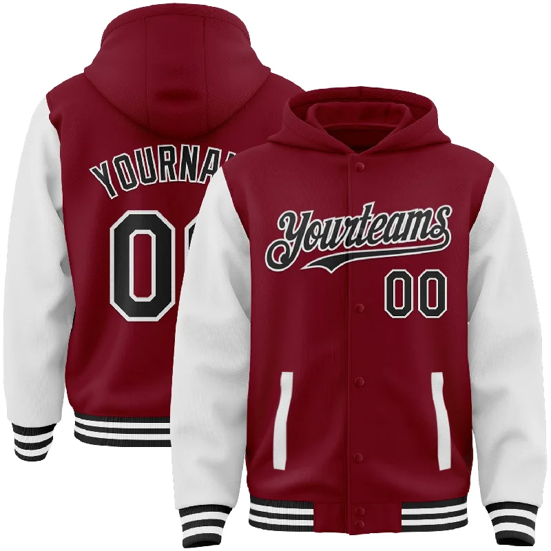 Gender-Neutral Trendy Clothing Styles Find Your Unique Flair Custom Crimson Black-White Bomber Full-Snap Varsity Letterman Two Tone Hoodie Jacket Gender-Neutral Trendy Clothing Styles Find Your Unique Flair Custom Crimson Black-White Bomber Full-Snap Varsity Letterman Two Tone Hoodie Jacket