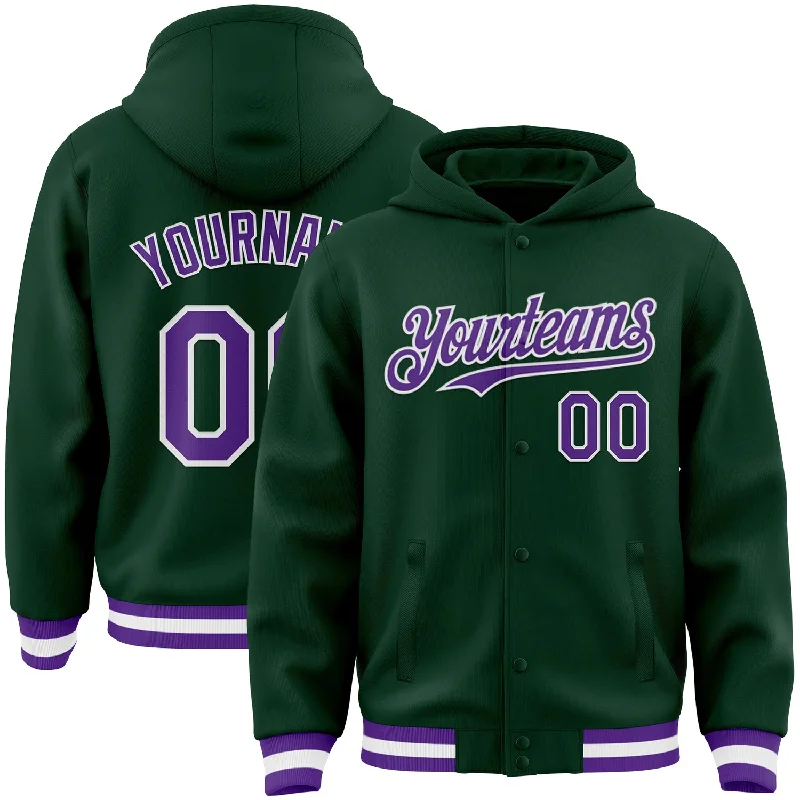 Oversized Unisex Fashion Pieces Summer Deals Custom Green Purple-White Bomber Full-Snap Varsity Letterman Hoodie Jacket Oversized Unisex Fashion Pieces Summer Deals Custom Green Purple-White Bomber Full-Snap Varsity Letterman Hoodie Jacket