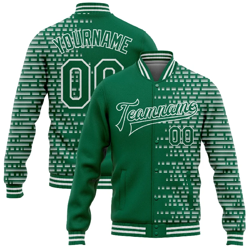 Trendy Unisex Trendy Threads Custom Kelly Green White Halftone 3D Pattern Design Bomber Full-Snap Varsity Letterman Jacket