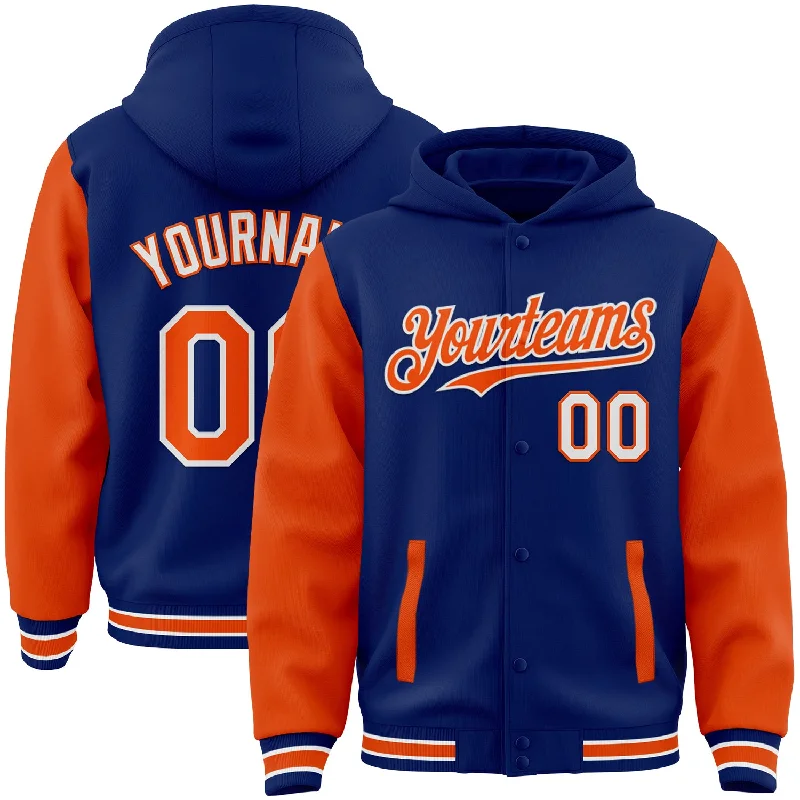 Gender-Neutral Trendy Clothing Styles Limited Time Special Offer Custom Royal Orange-White Bomber Full-Snap Varsity Letterman Two Tone Hoodie Jacket